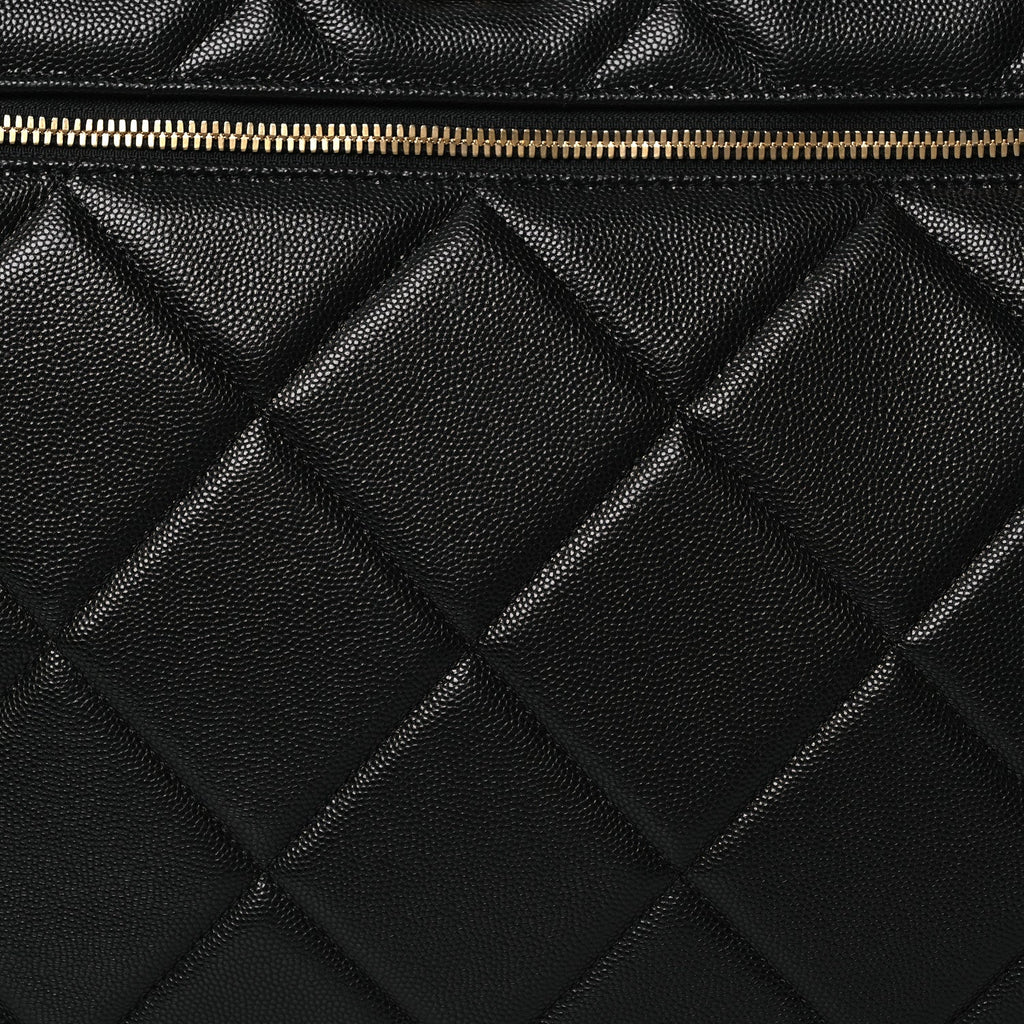 Shiny Grained Calfskin Quilted Large Travel Bowling Bag Black
