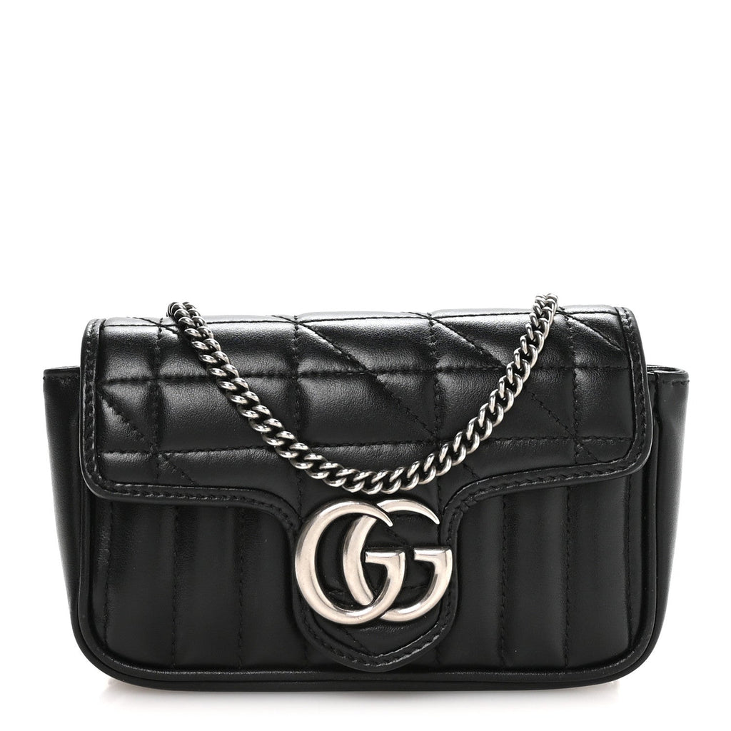 Calfskin Matelasse Aria Super Mini GG Marmont Shoulder Bag Black