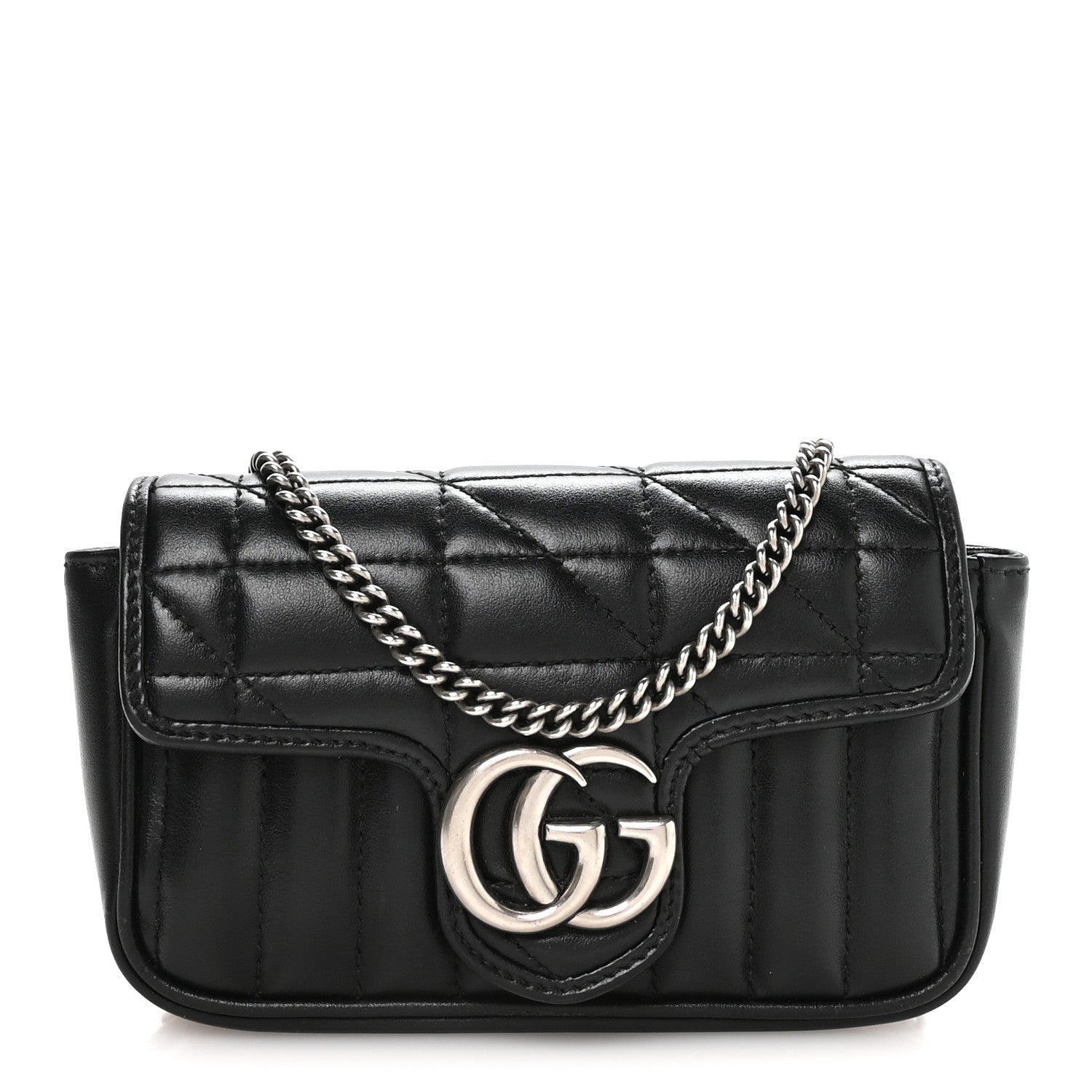 Calfskin Matelasse Aria Super Mini GG Marmont Shoulder Bag Black