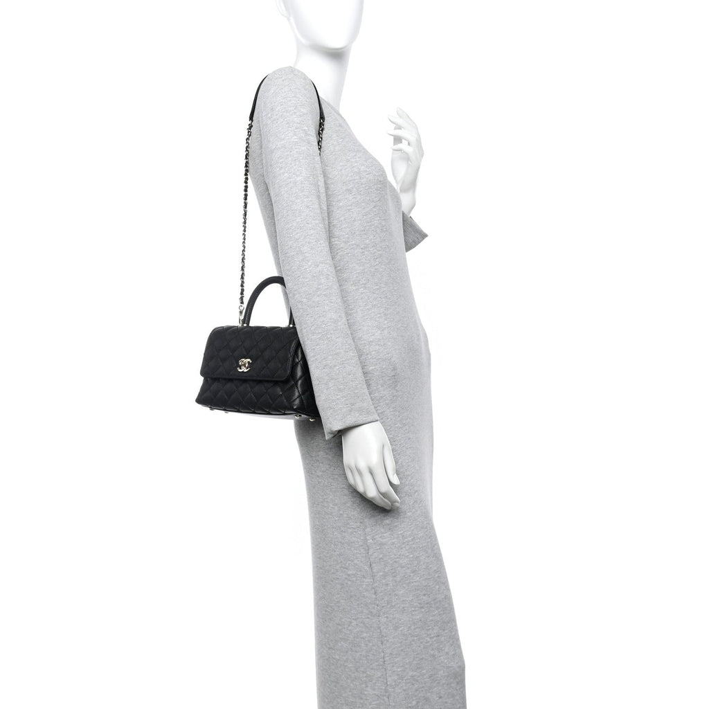 Caviar Quilted Mini Coco Handle Flap Black