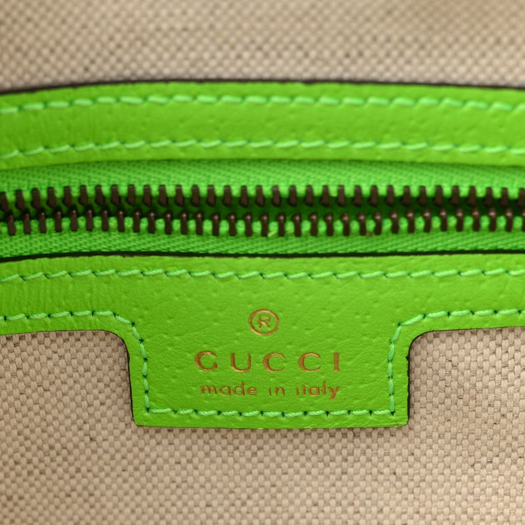 GG Supreme Monogram Textured Dollar Calfskin Web Ophidia Wristlet Shoulder Bag Beige Ebony Green