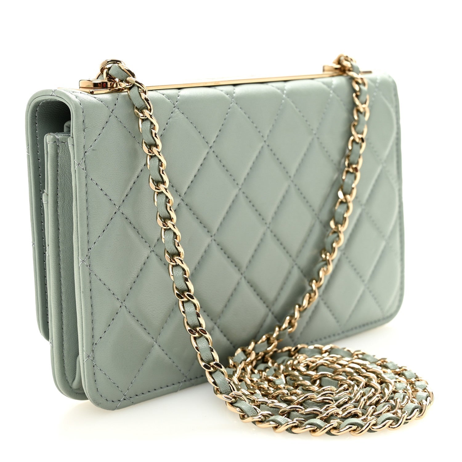 Lambskin Quilted Trendy CC Wallet On Chain WOC Grey