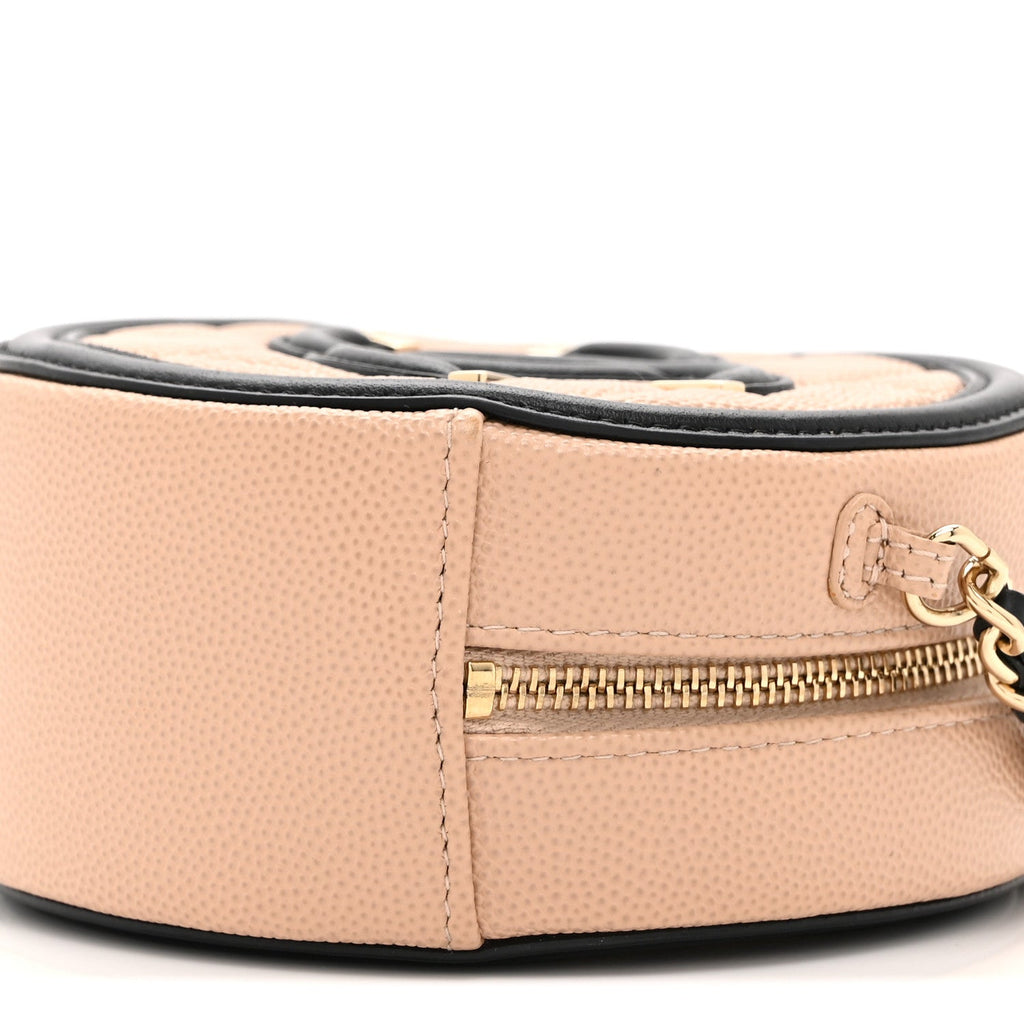 Caviar Quilted Round Filigree Crossbody Beige Black