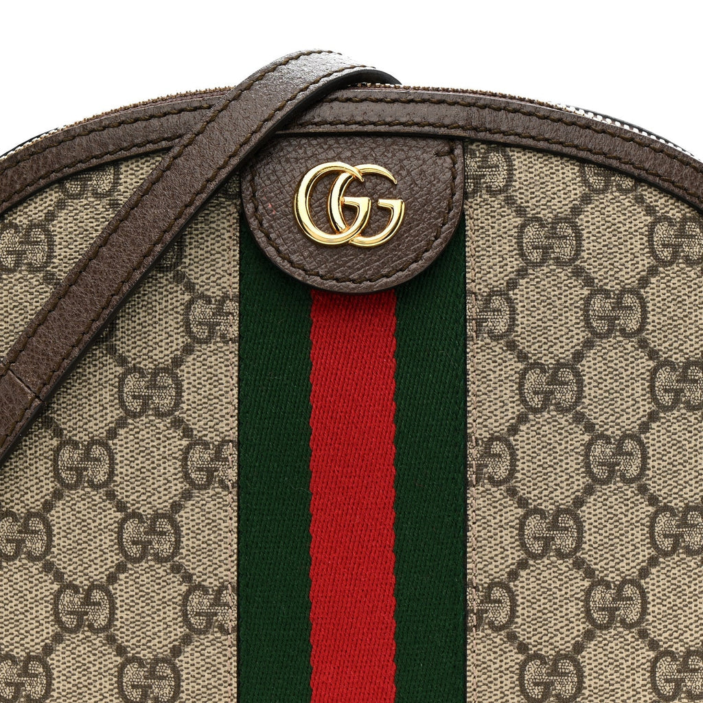 GG Supreme Monogram Textured Dollar Calfskin Web Small Ophidia Dome Shoulder Bag Beige Ebony New Acero