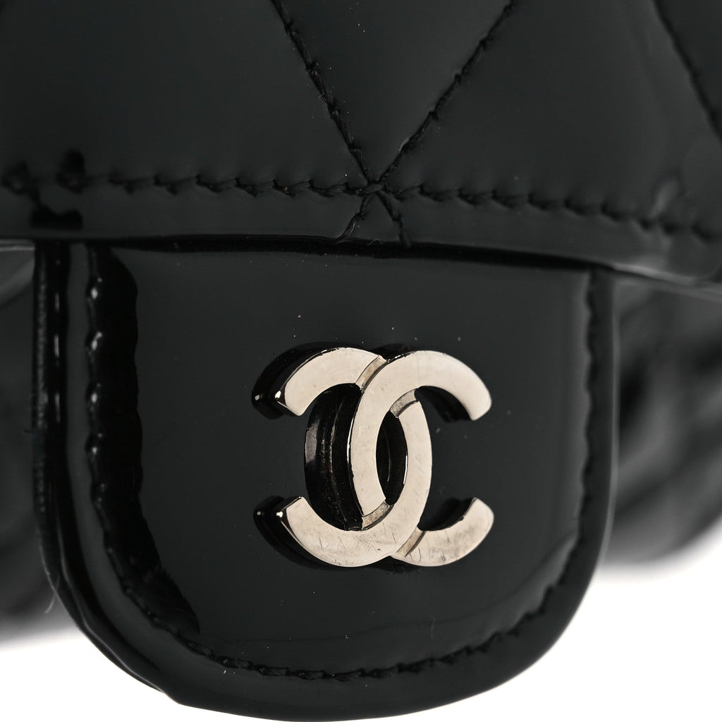 Patent Quilted Wallet On Removable Chain WOC Black