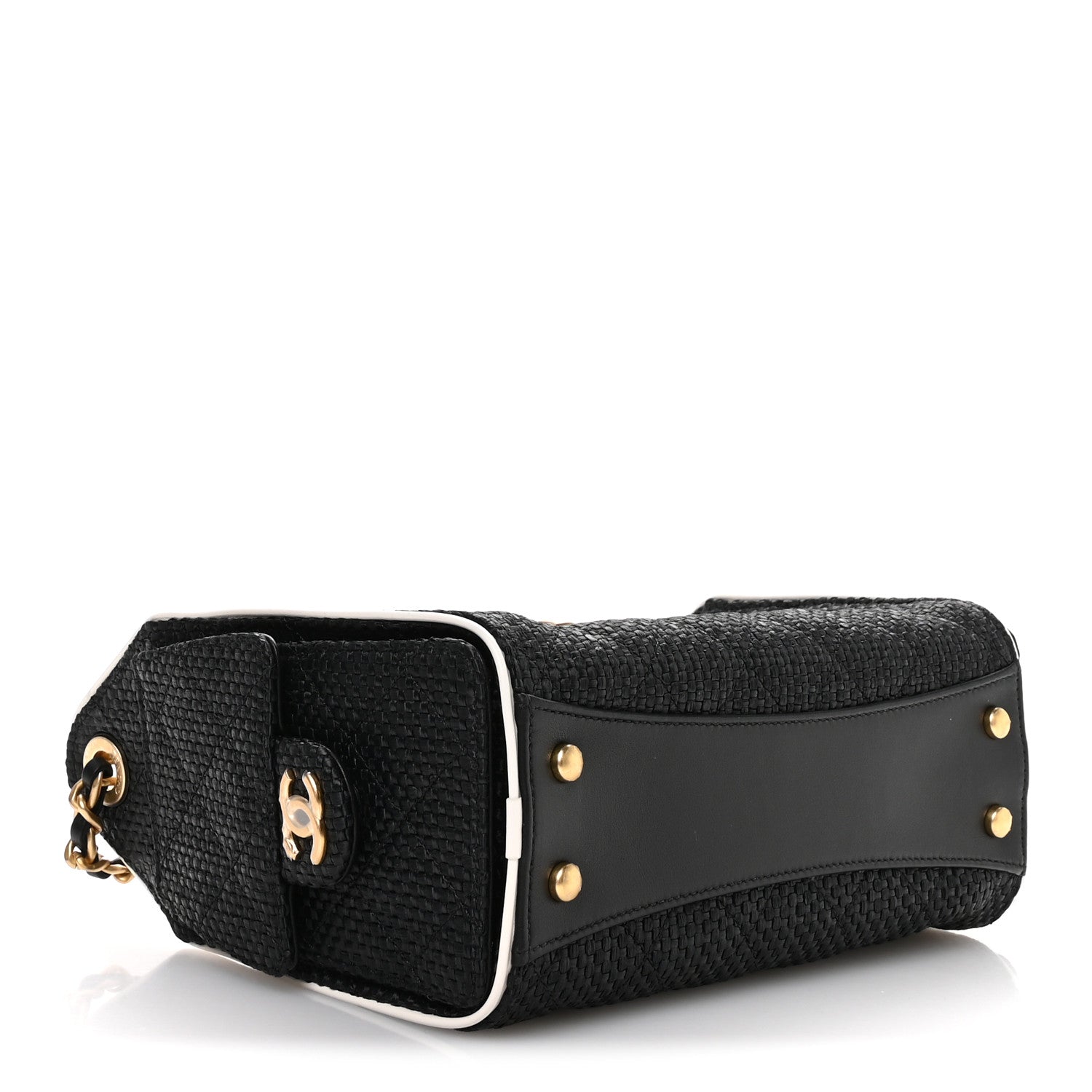 Braided Raffia Calfskin Quilted Mini Chanel 25 Handbag Black White