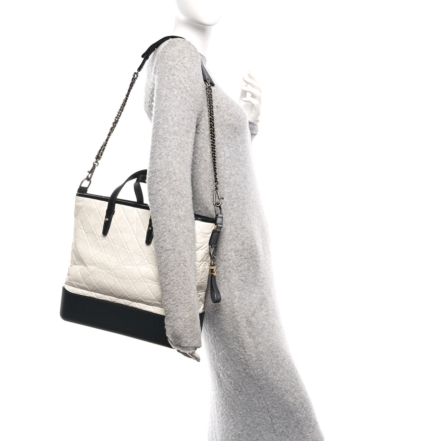 Aged Calfskin Quilted Large Gabrielle Shopping Tote White Black