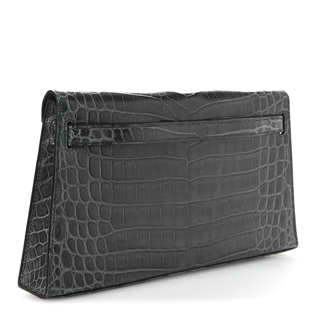 Shiny Niloticus Crocodile Kelly Elan Pochette Bleu Tempete
