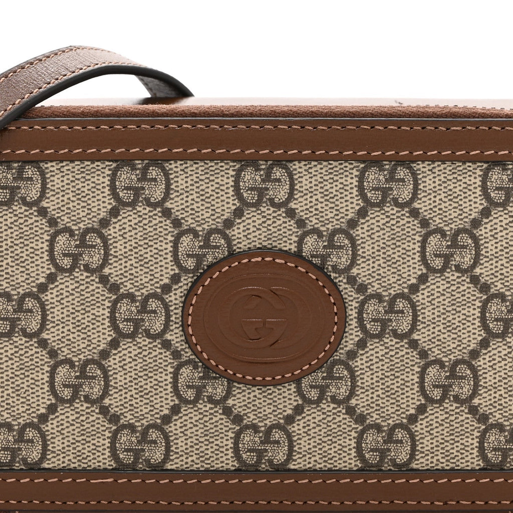 GG Supreme Monogram Azalea Calfskin Mini Retro Interlocking G Mini Shoulder Bag Beige Ebony Brown Sugar