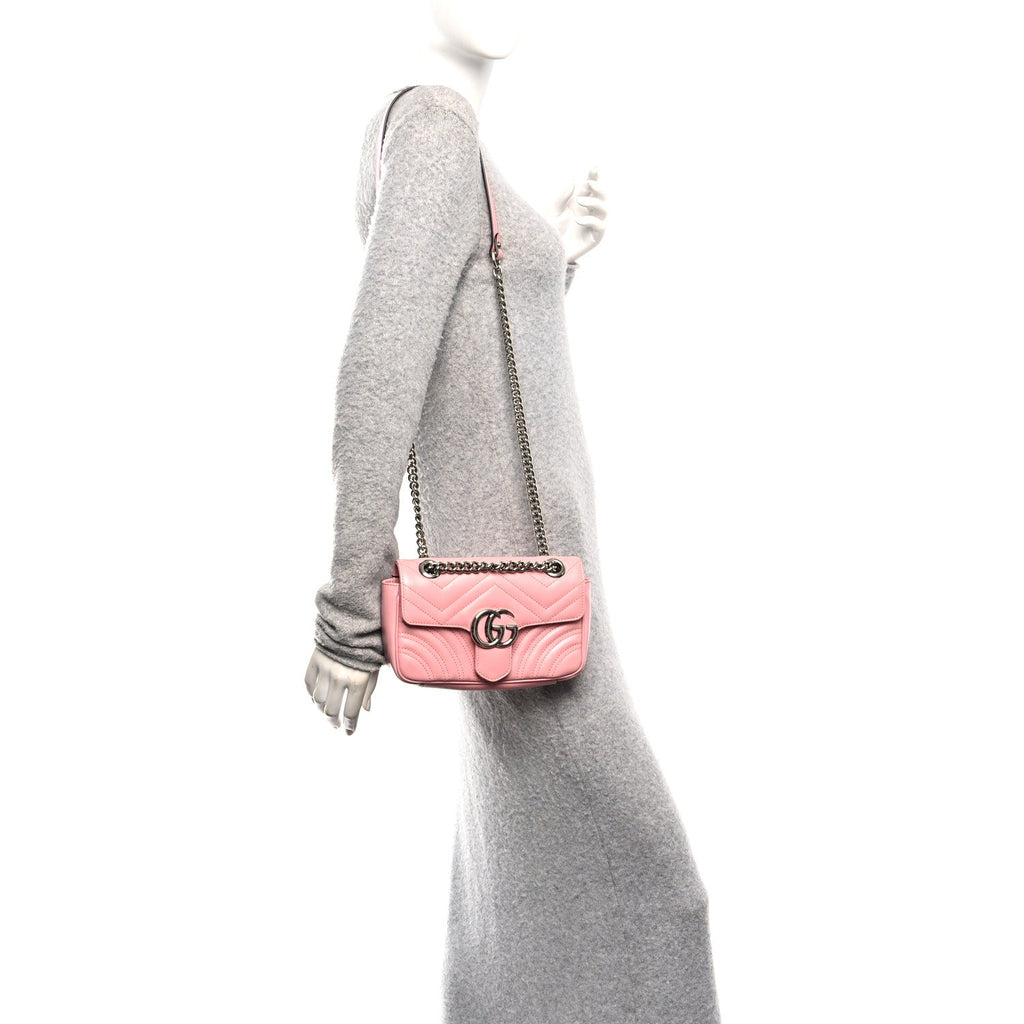Calfskin Matelasse Mini GG Marmont Shoulder Bag  Wild Rose