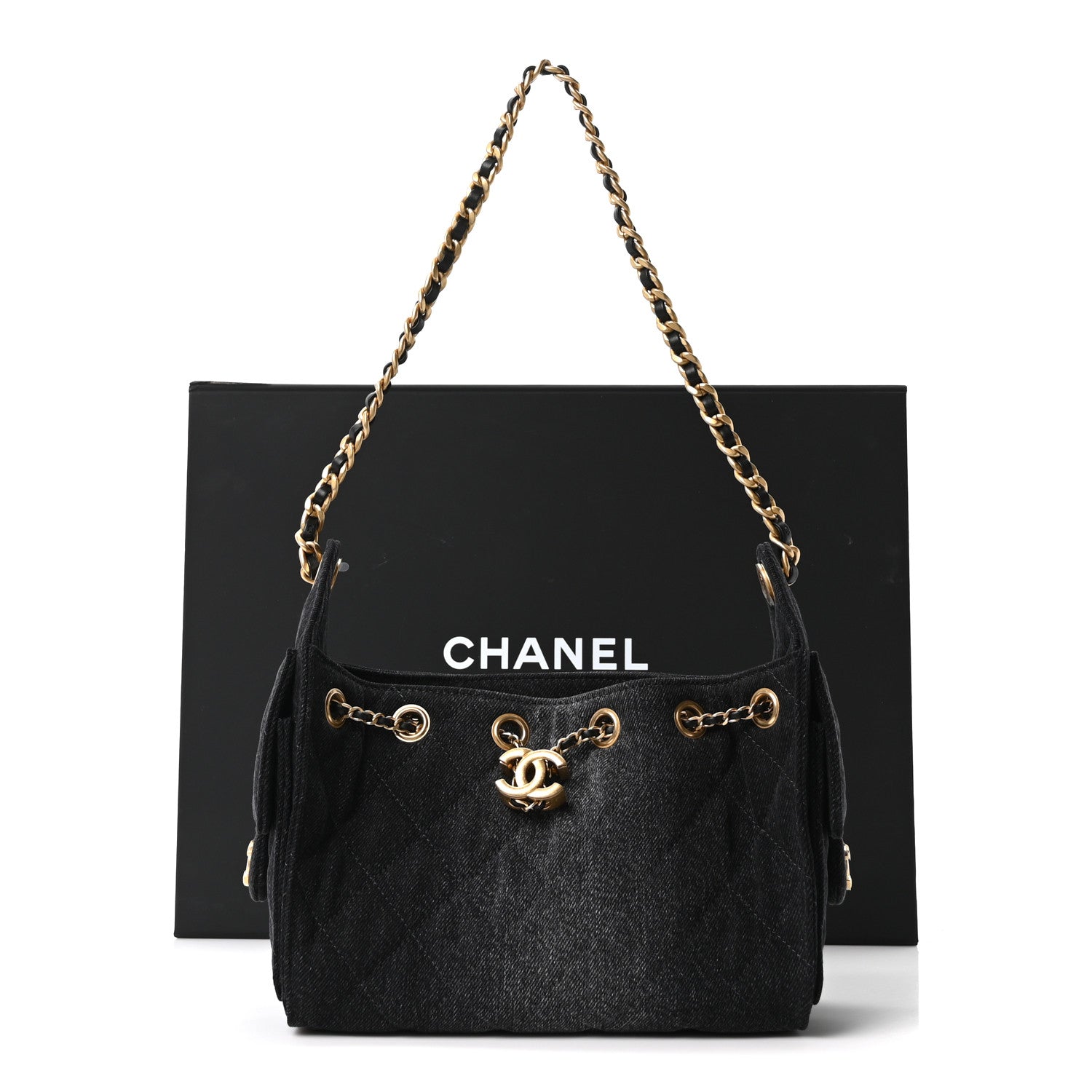 Washed Denim Quilted Mini Chanel 25 Handbag Black
