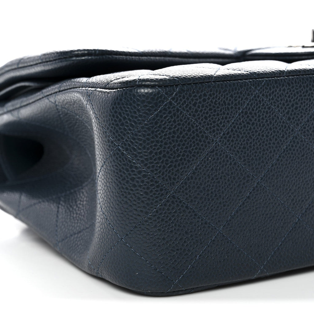 Caviar Quilted Jumbo Double Flap Blue