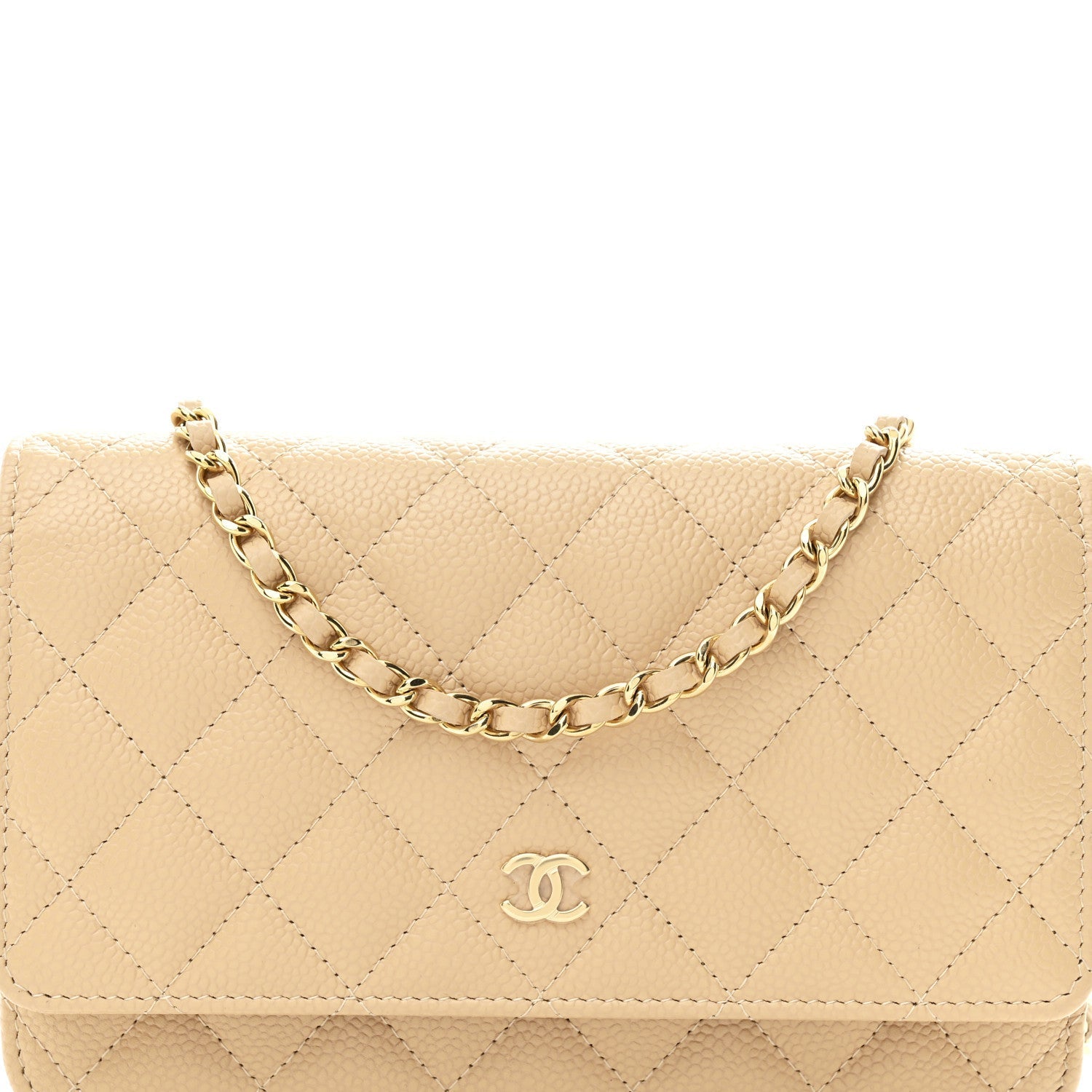 Caviar Quilted Wallet on Chain WOC Beige