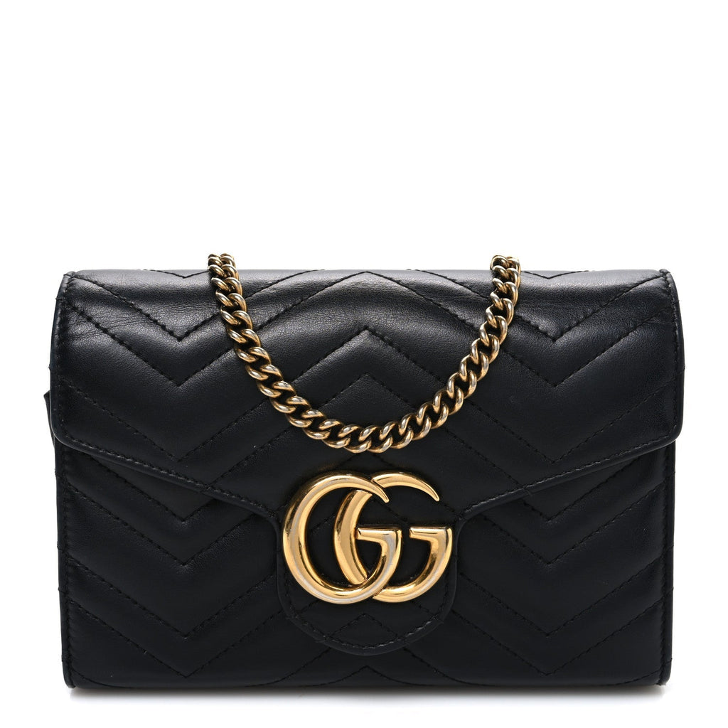 Calfskin Matelasse GG Marmont Chain Wallet Black
