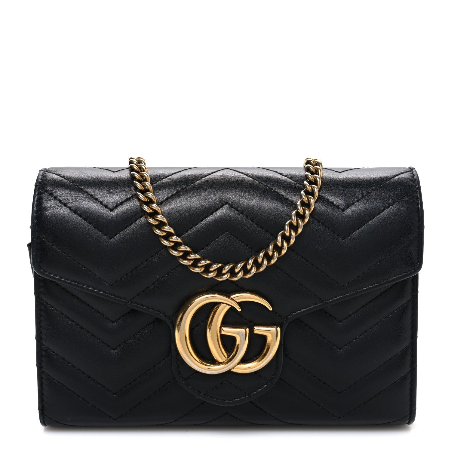 Calfskin Matelasse GG Marmont Chain Wallet Black