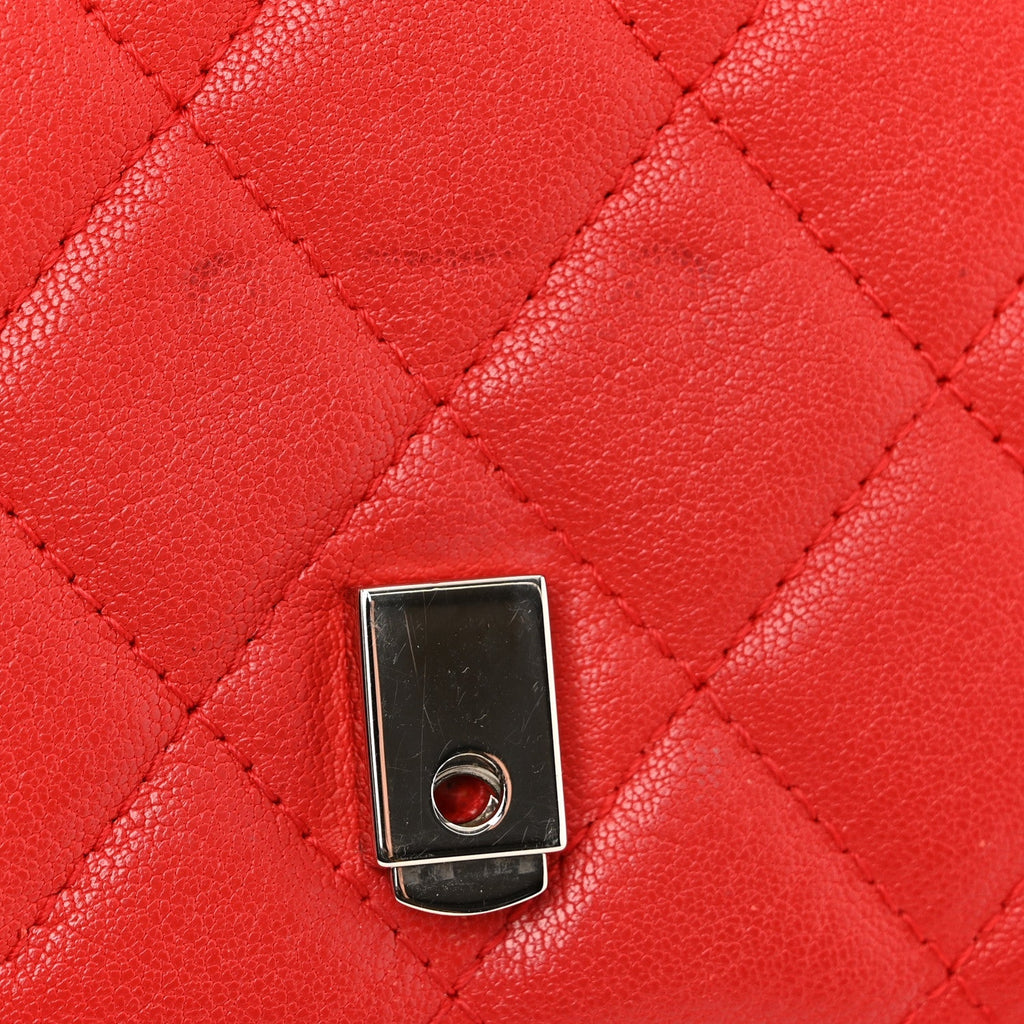 Grained Calfskin Quilted CC Box Wallet On Chain WOC Red