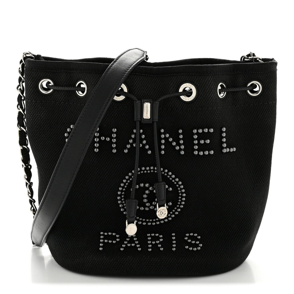 Canvas Deauville Drawstring Bucket Bag Black