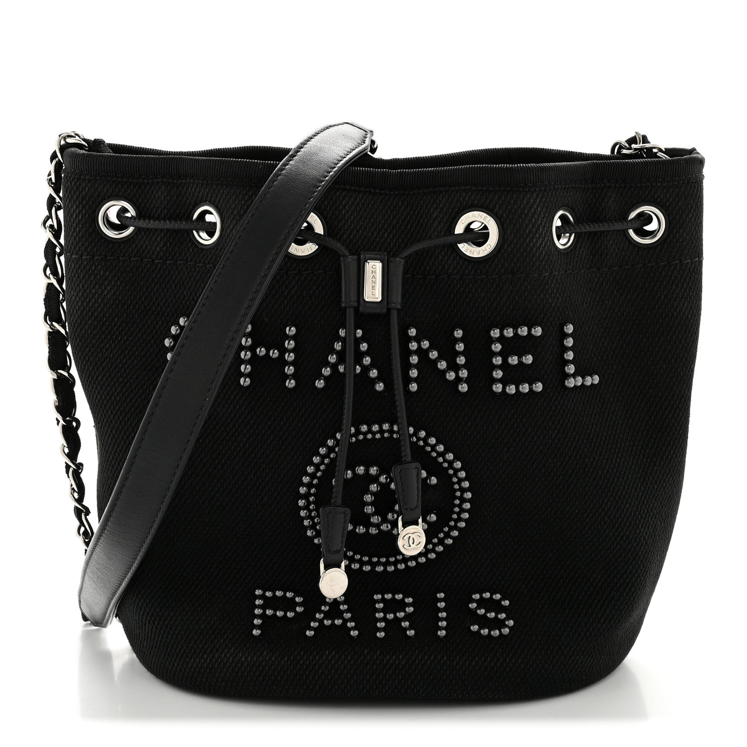 Canvas Deauville Drawstring Bucket Bag Black