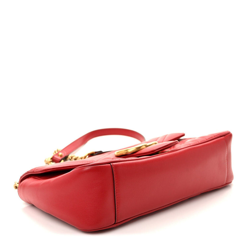 Calfskin Matelasse Small GG Marmont Shoulder Bag Hibiscus Red