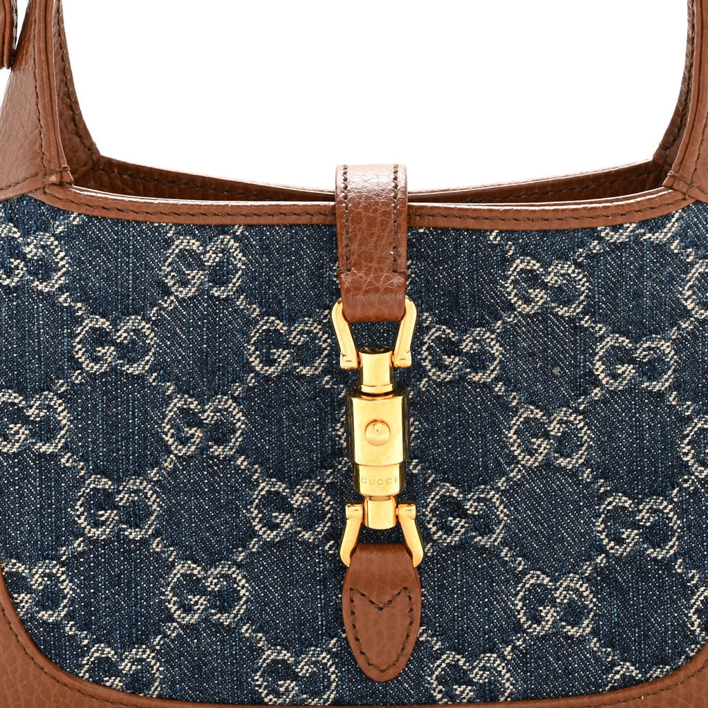 New Denim GG Monogram Calfskin Mini Jackie 1961 Hobo Blue Tea Cuir