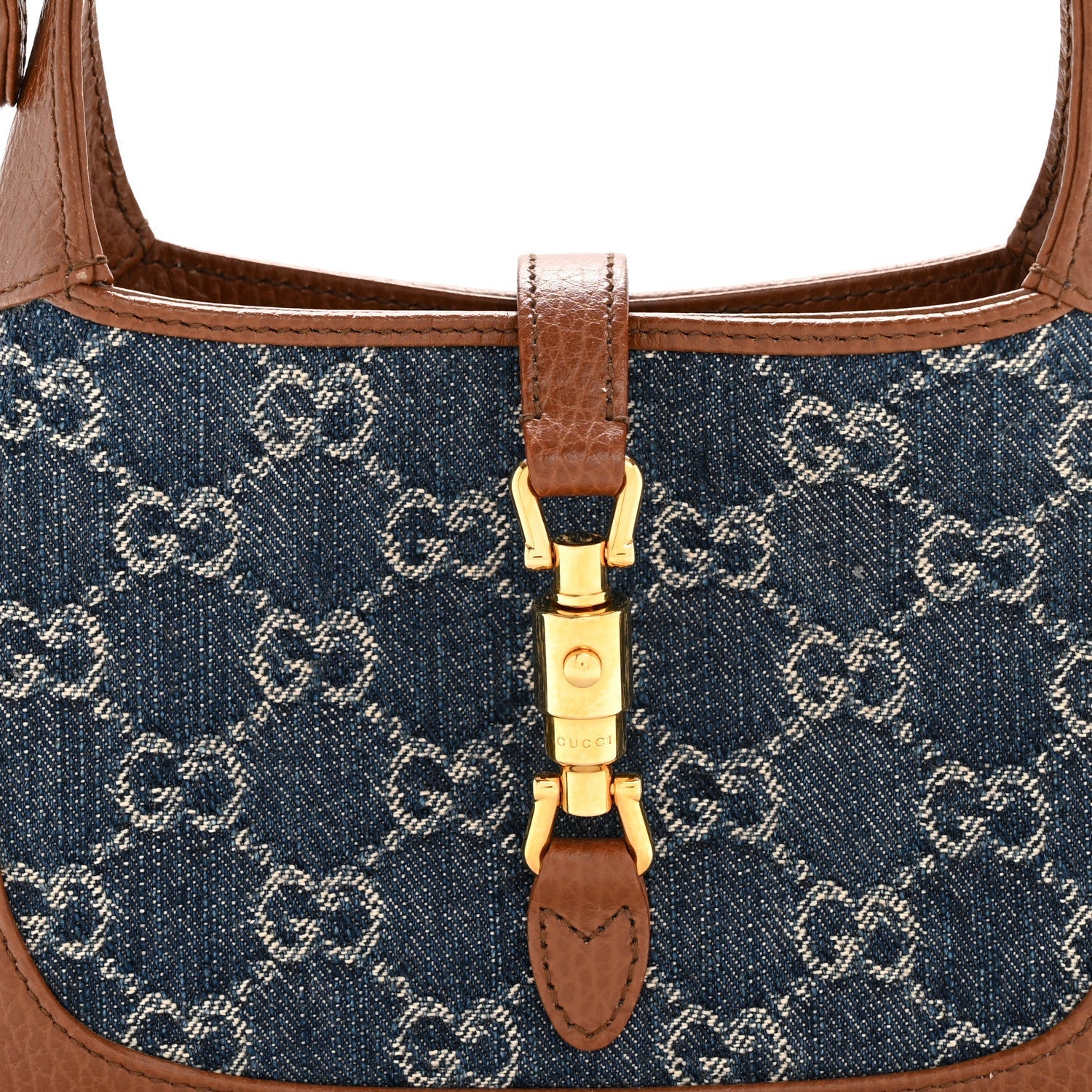New Denim GG Monogram Calfskin Mini Jackie 1961 Hobo Blue Tea Cuir