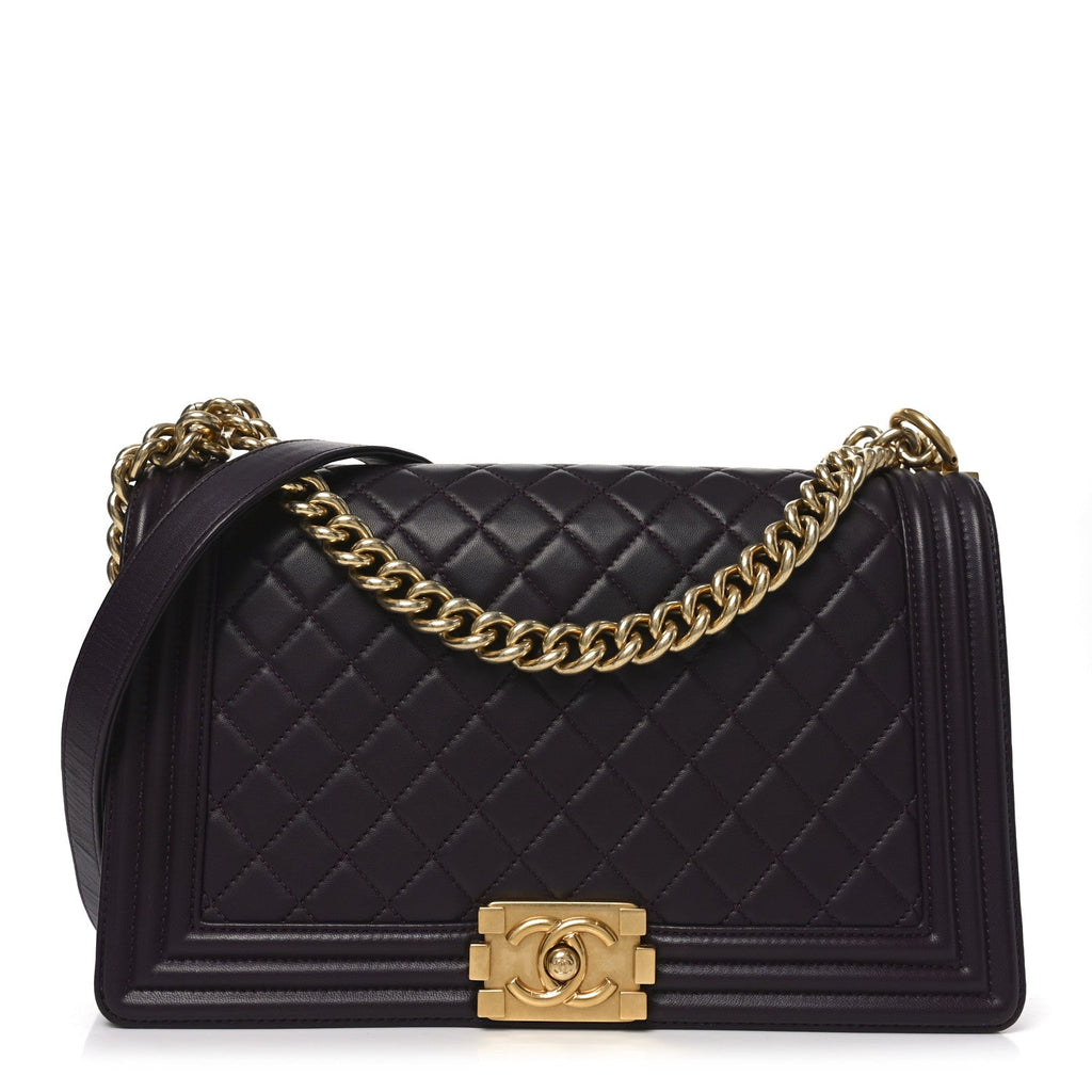 Lambskin Quilted New Medium Boy Flap Dark Purple