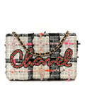 Tweed Calfskin Signe Wallet On Chain WOC Black Pink Orange