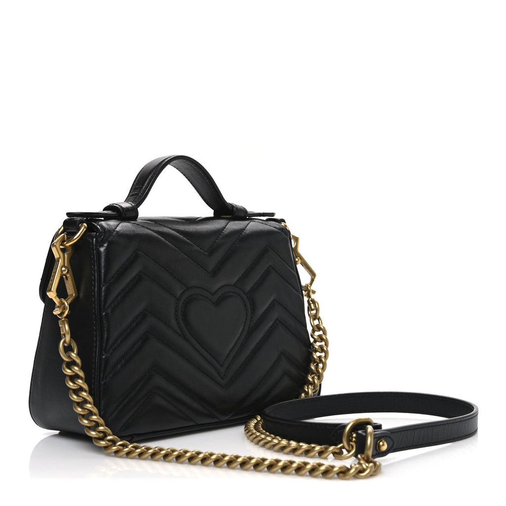 Calfskin Matelasse Mini GG Marmont Top Handle Shoulder Bag Black