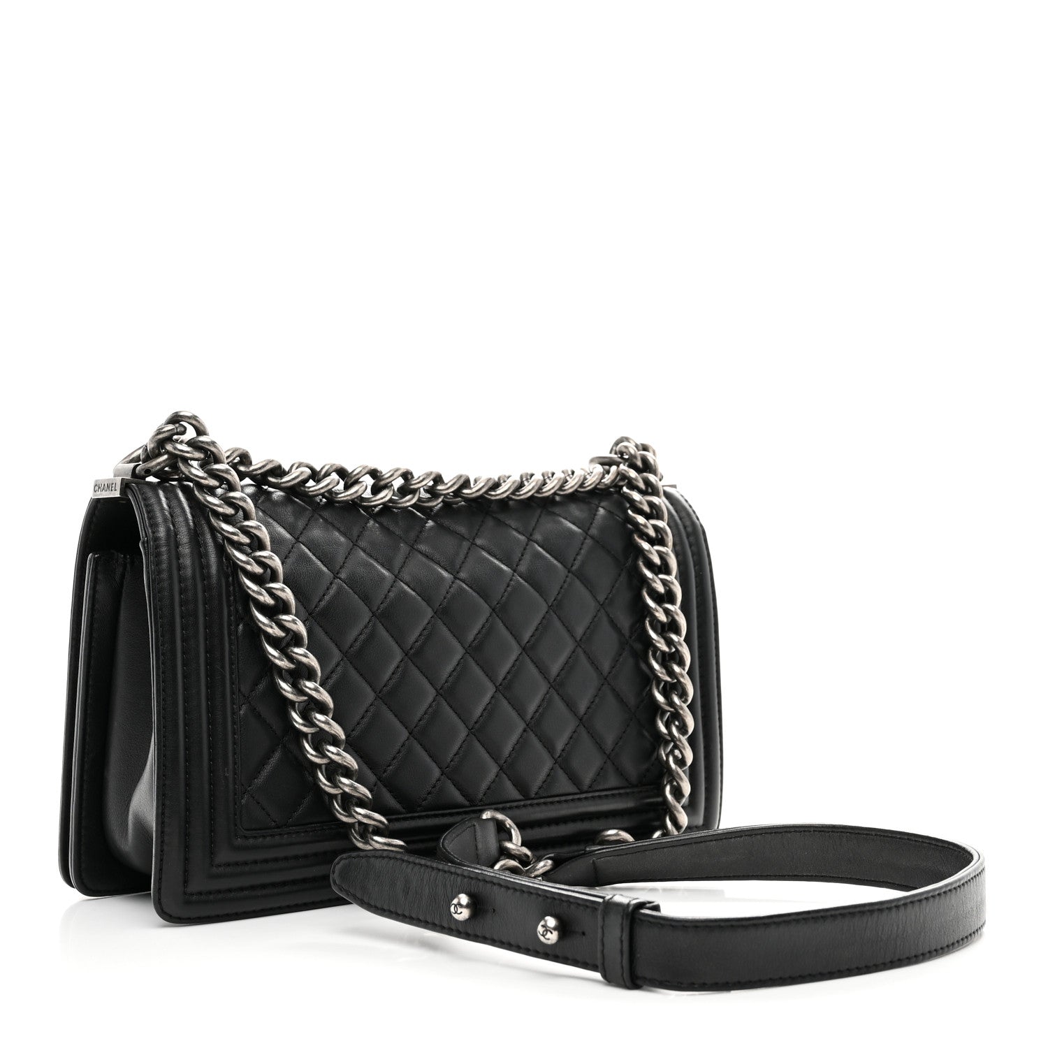 Calfskin Quilted Medium Boy Flap Black