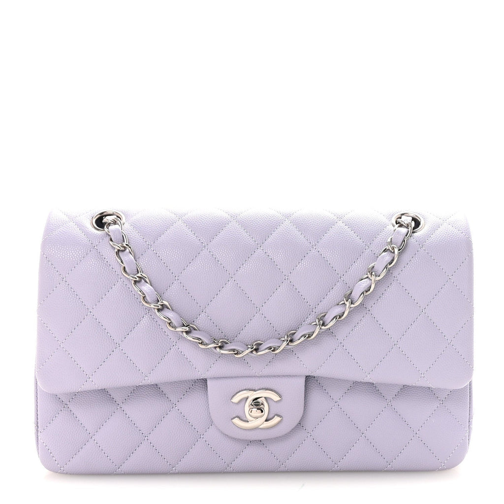 Caviar Quilted Medium Double Flap Light Purple