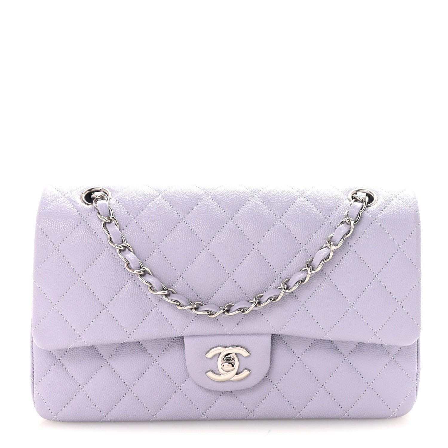 Caviar Quilted Medium Double Flap Light Purple