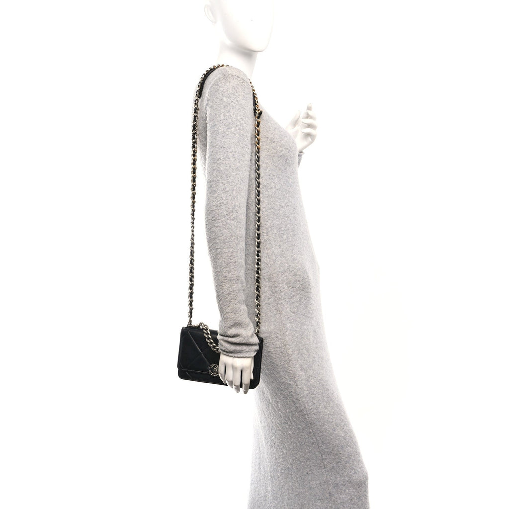 Lambskin Quilted Chanel 19 Wallet On Chain WOC Black