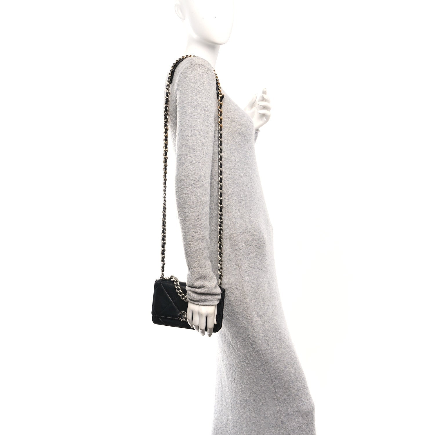 Lambskin Quilted Chanel 19 Wallet On Chain WOC Black