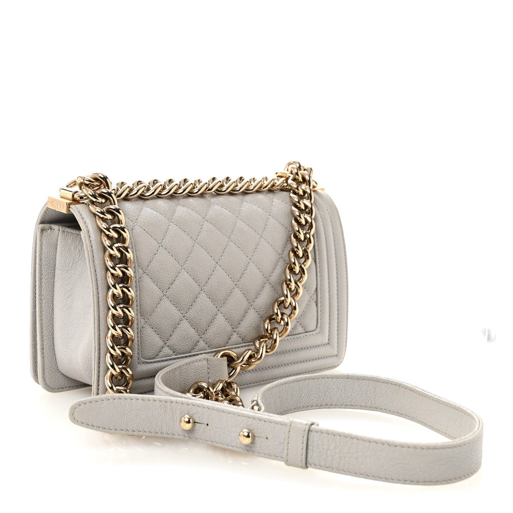 Caviar Quilted Small Boy Flap Light Grey