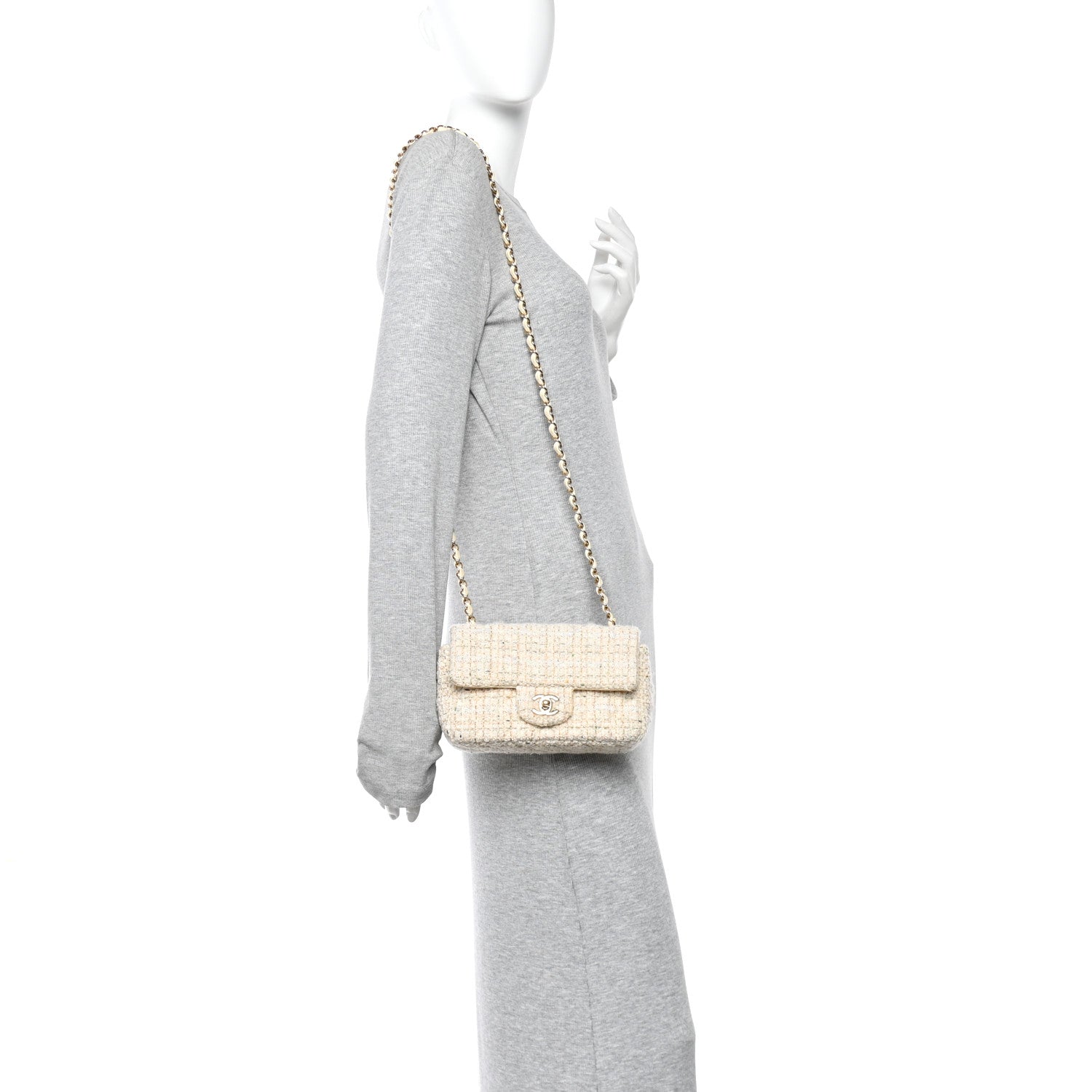 Tweed Quilted Mini Rectangular Flap Off White