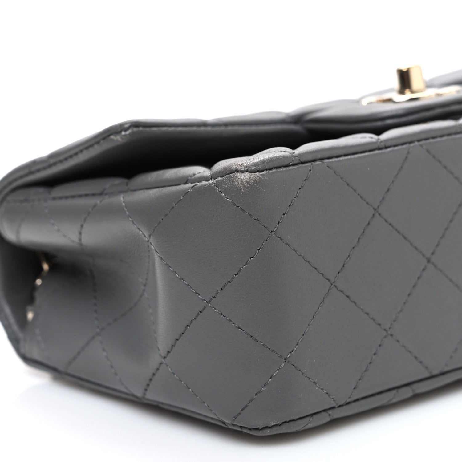 Lambskin Quilted Mini Rectangular Flap Dark Grey