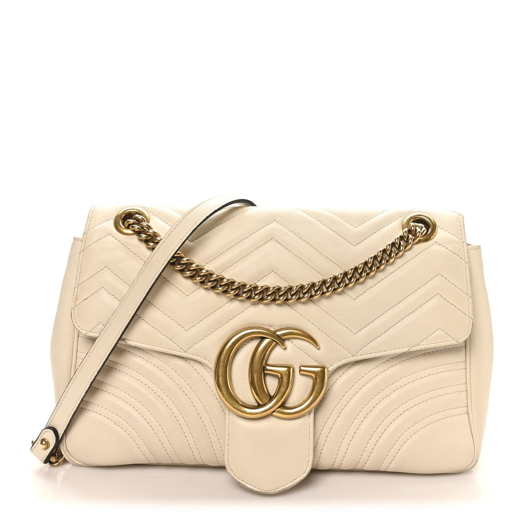 Calfskin Matelasse Medium GG Marmont Shoulder Bag White