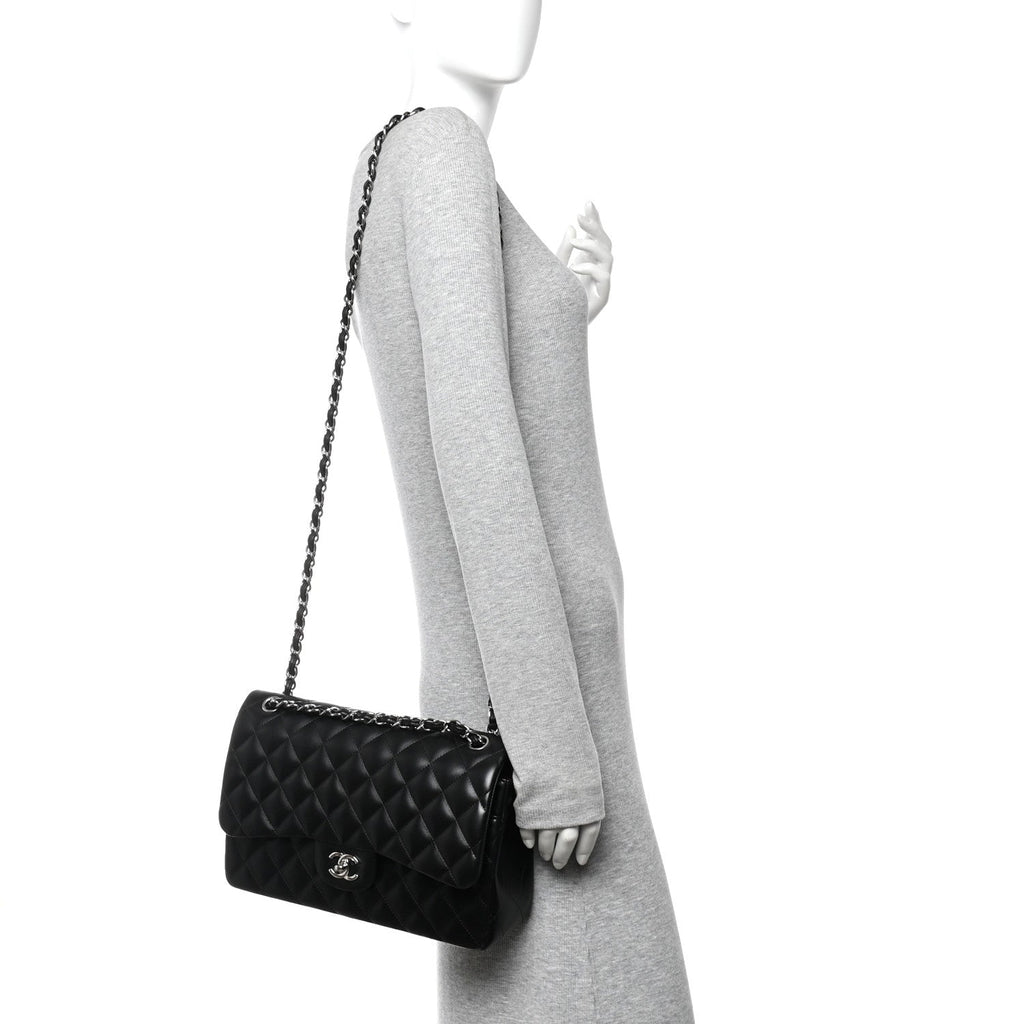 Lambskin Quilted Jumbo Double Flap Black
