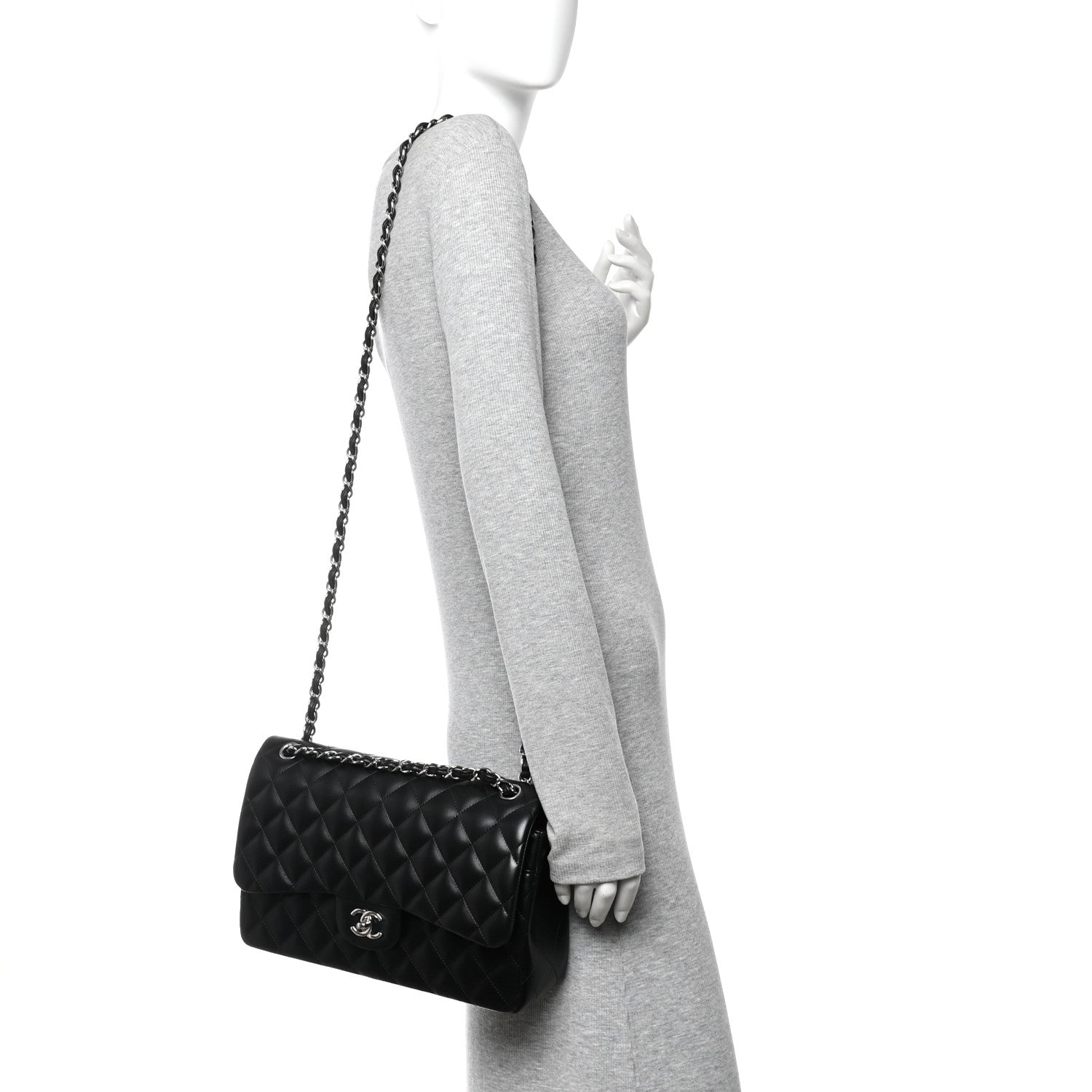 Lambskin Quilted Jumbo Double Flap Black