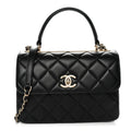 Lambskin Quilted Small Trendy CC Dual Handle Flap Bag Black