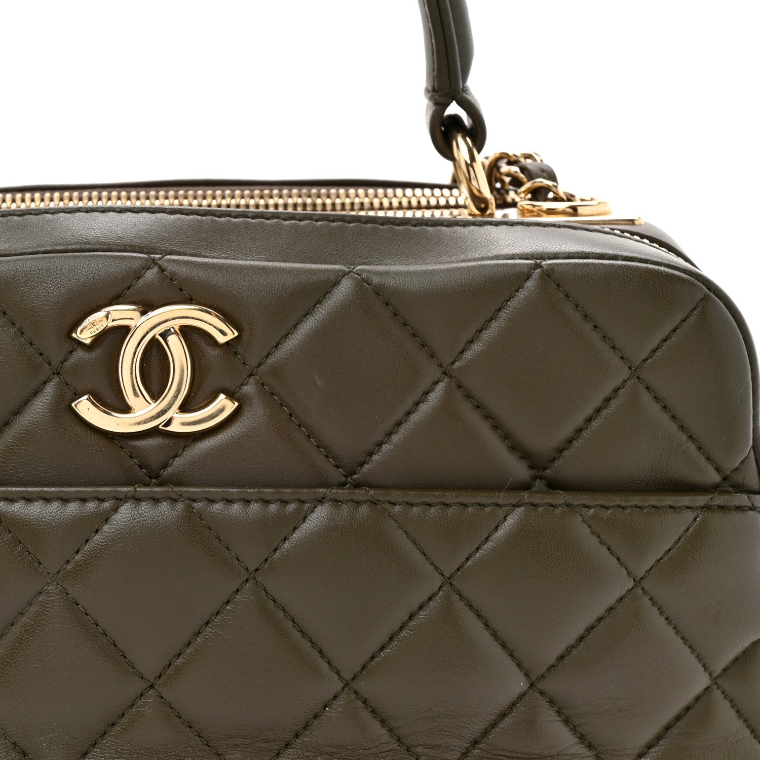 Lambskin Quilted Medium Trendy CC Bowling Bag Dark Khaki