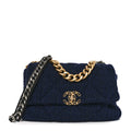 Tweed Quilted Large Chanel 19 Flap Navy Blue