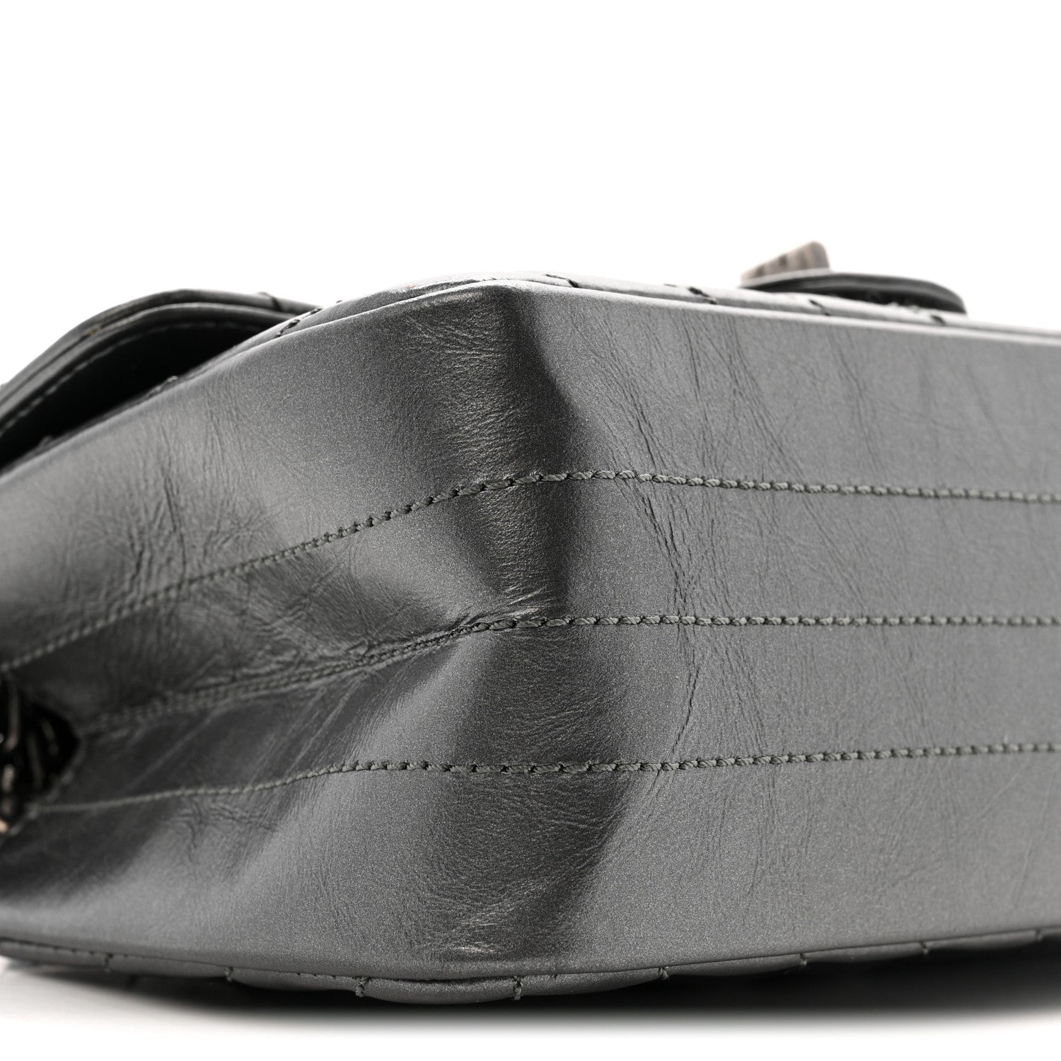 Metallic Aged Calfskin Chevron Quilted 2.55 Reissue Mini Flap Grey