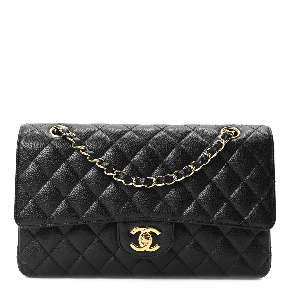 Caviar Quilted Medium Double Flap Black