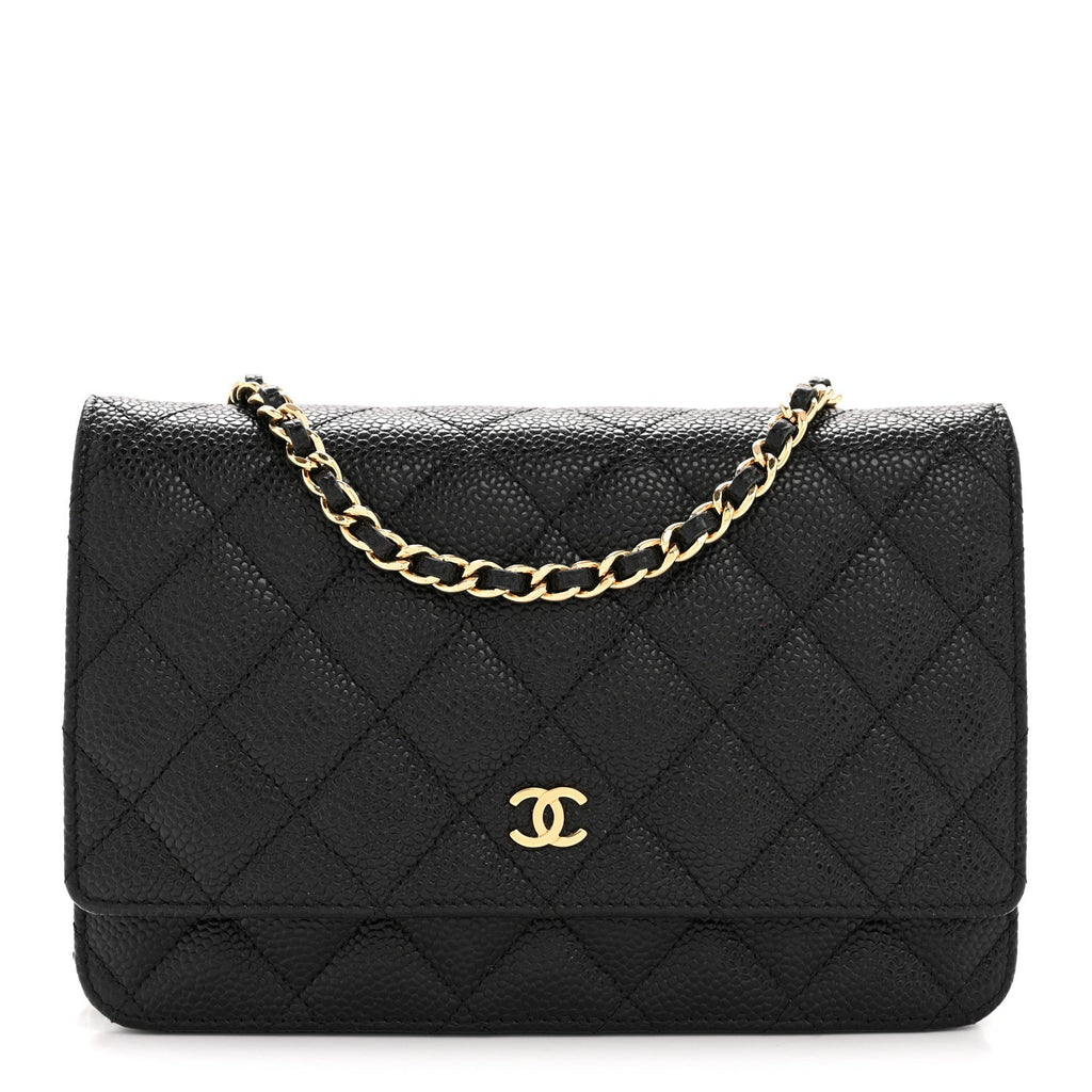 Caviar Quilted Wallet on Chain WOC Black