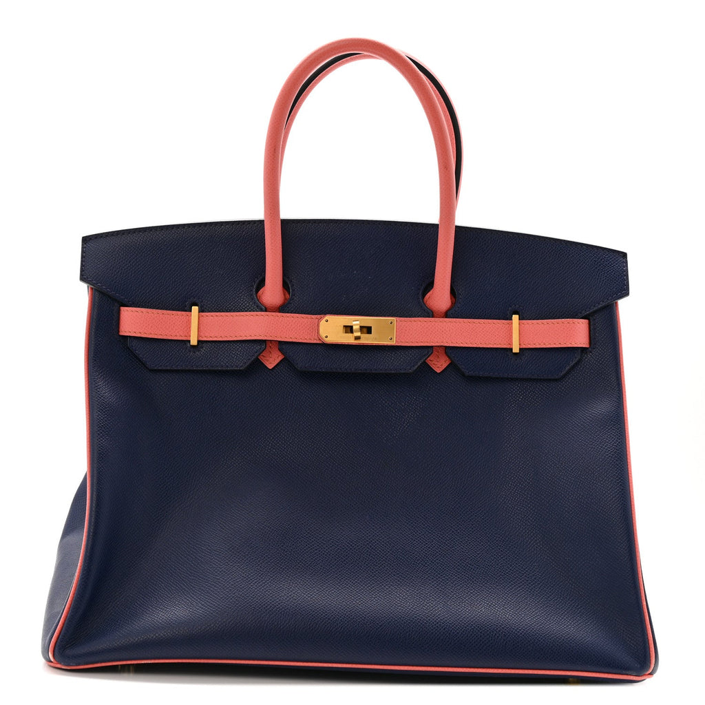Epsom Horseshoe Birkin 35 Bleu Saphir Flamingo