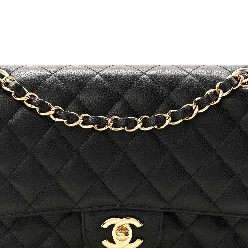 Caviar Quilted Medium Double Flap Black