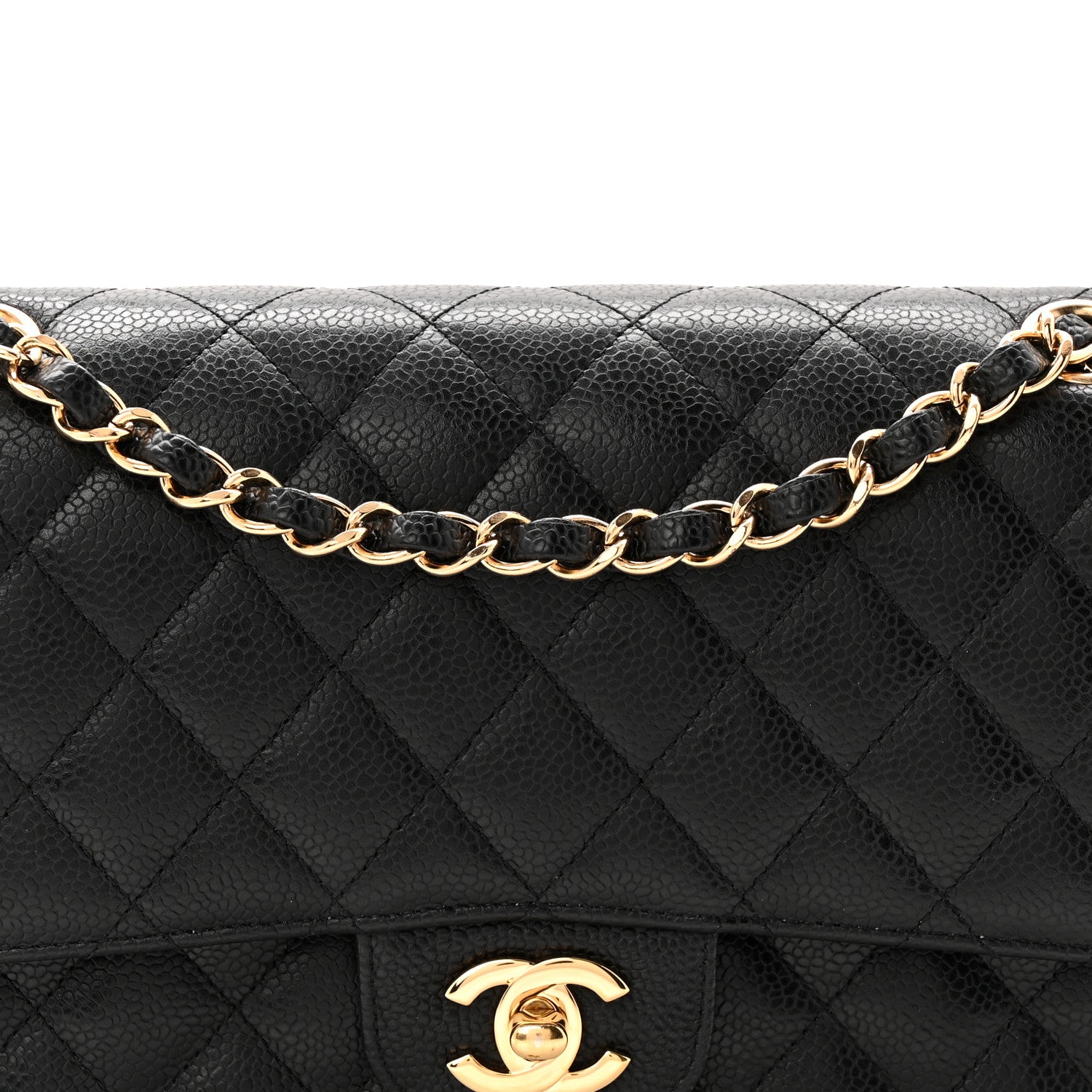 Caviar Quilted Medium Double Flap Black