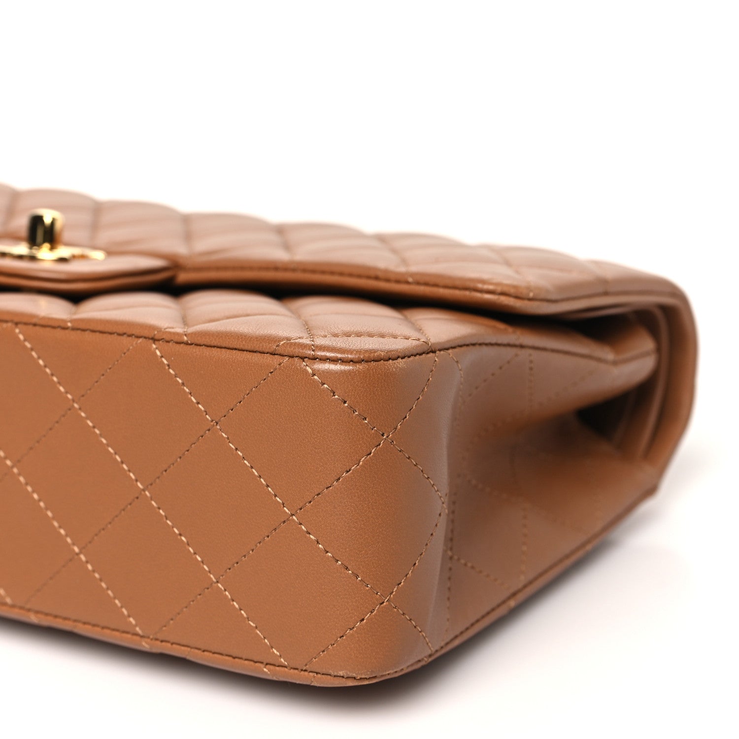 Lambskin Quilted Medium Double Flap Brown