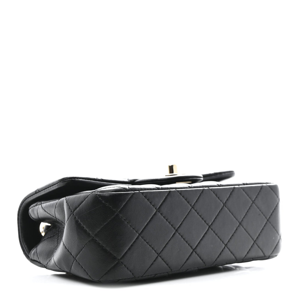 Lambskin Quilted Mini Rectangular Flap Black
